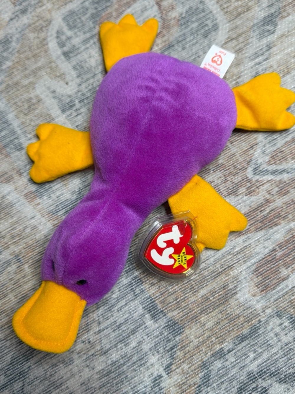 Rare 1993 Ty Patti Magenta and Yellow Platypus Plush with Tag